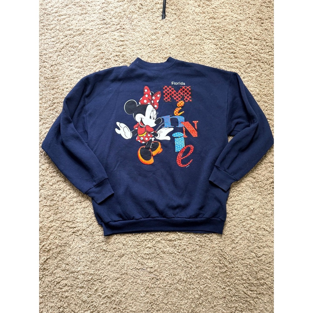 Vintage Tultex Disney Minnie Mouse Sweatshirt Womens XL Navy Blue Crew Neck